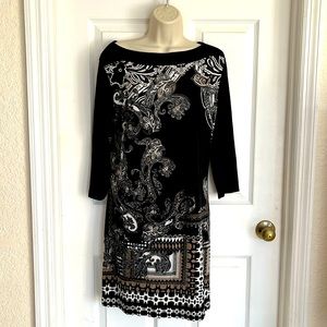 Black with white and brown design dress